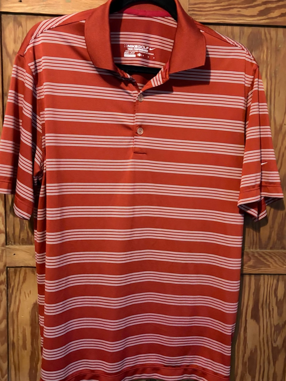 NikeGolf Tour Performance Dri-Fit Men's Red Striped Polo Shirt Medium EUC